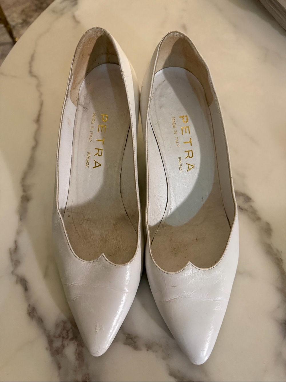 White Pointed Toe Leather Pumps